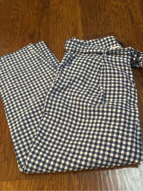 Banana Republic Blue Gingham Tapered pants Cotton/Linen Blend